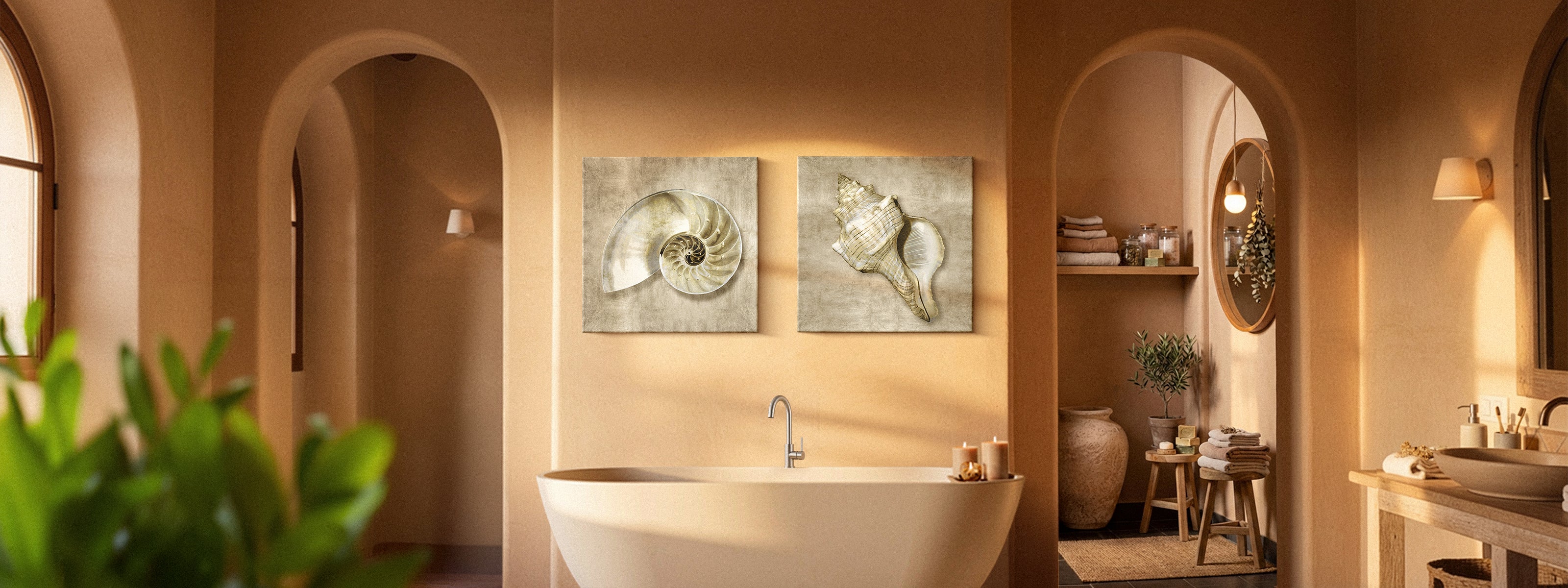 Wall art styled in a calm, spa-inspired bathroom — Fine Art Canvas