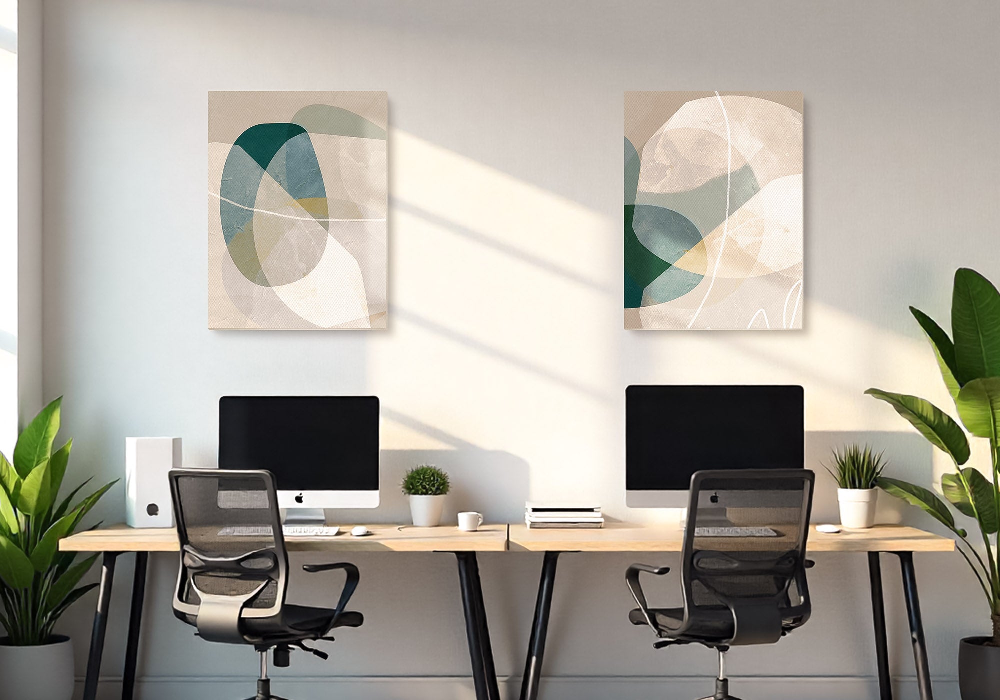 Abstract Modern home office wall art - contemporary canvas with bold color and form