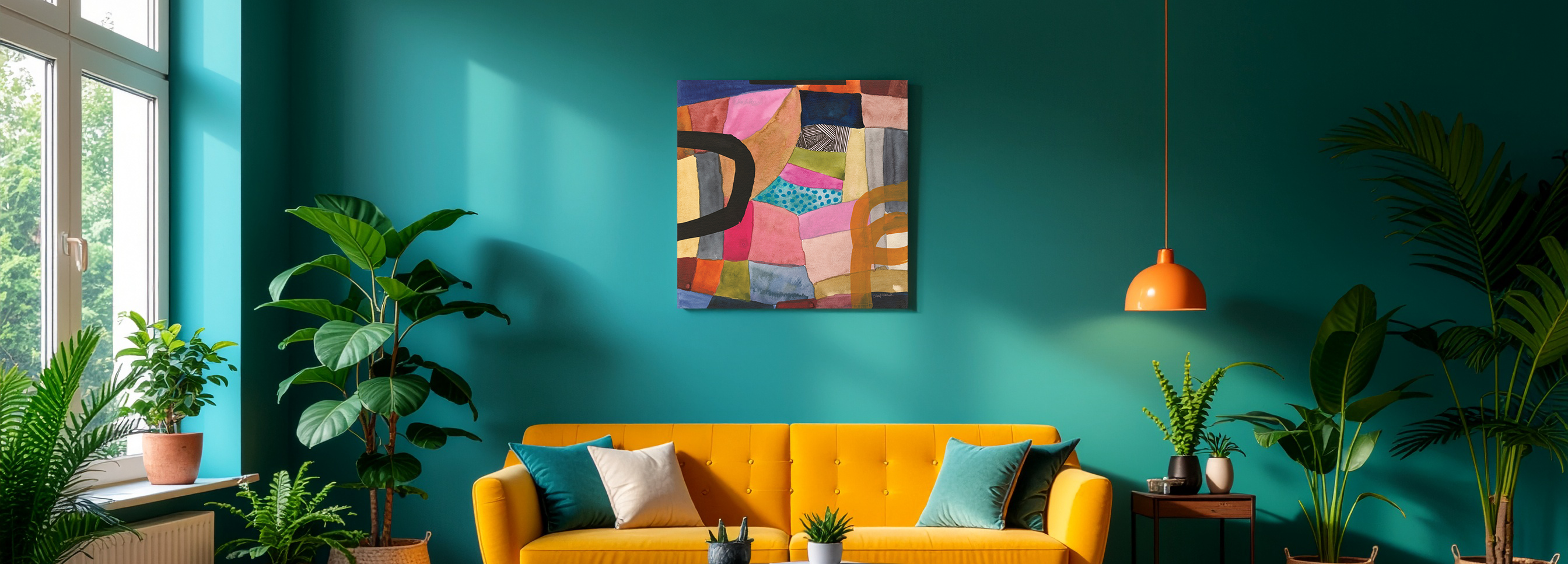 Freeway I by Cheryl Warrick — abstract canvas wall art in a styled living room