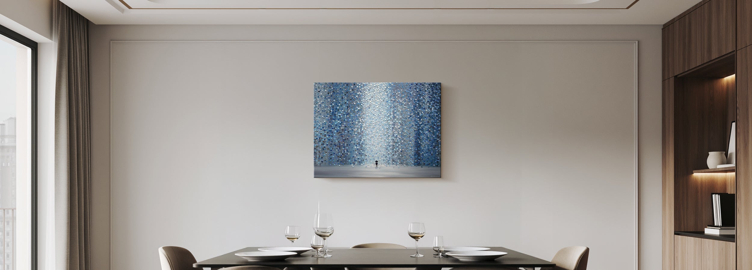 Conversation art styled in a dining room, from Fine Art Canvas
