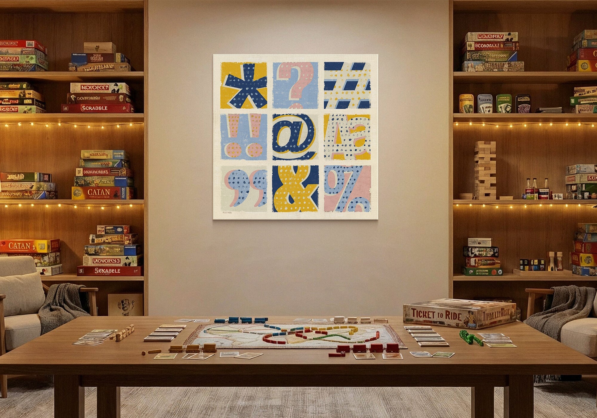Game night vibes wall art for a family room - bright, playful, energetic canvas prints that set a lively mood for social nights
