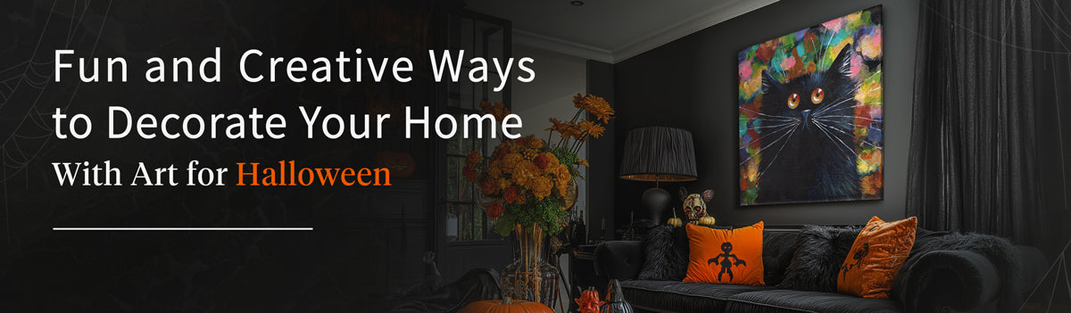 Fine Art Canvas Fun and Creative Ways to Decorate Your Home with Art for Halloween featuring Sparkle Black Cat by Kim Haskins