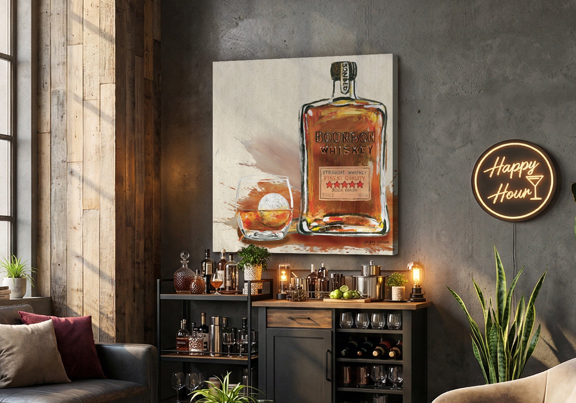 Bar and lounge wall art for man cave — cocktail art, Nighthawks, jazz and vintage prints from Fine Art Canvas
