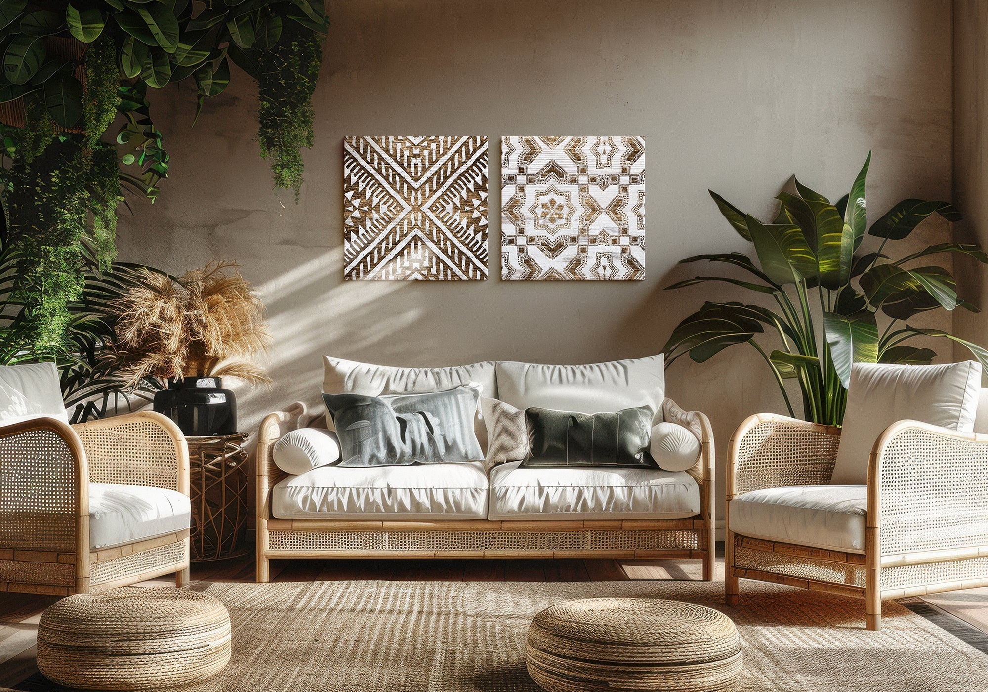 Rustic warmth wall art for a family room - warm-toned natural landscape canvas prints that make a shared room inviting