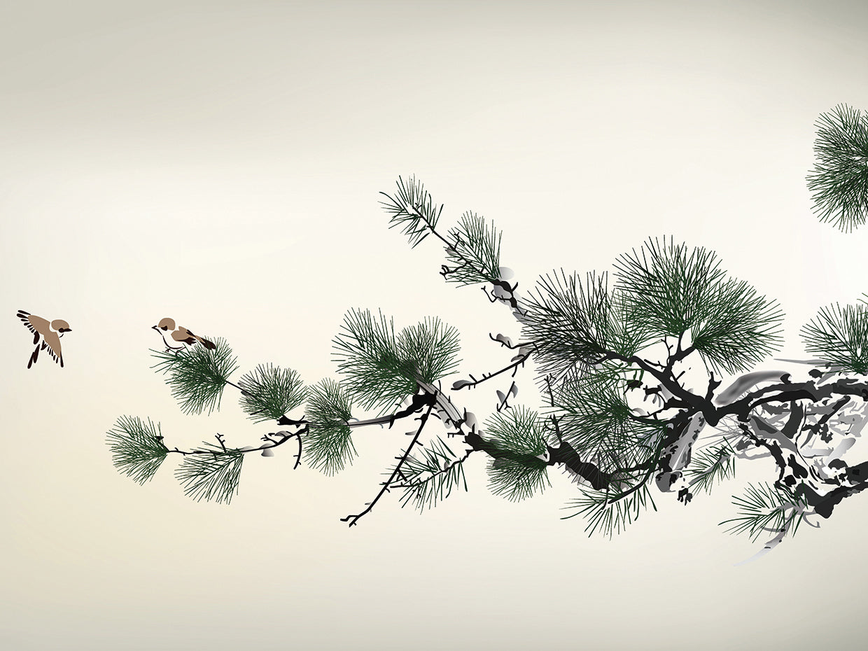 Lienzos Rama de pino Brushy Birds