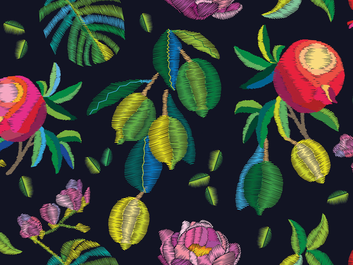 Cuadros Bordados en Lienzo de Frutas y Flores