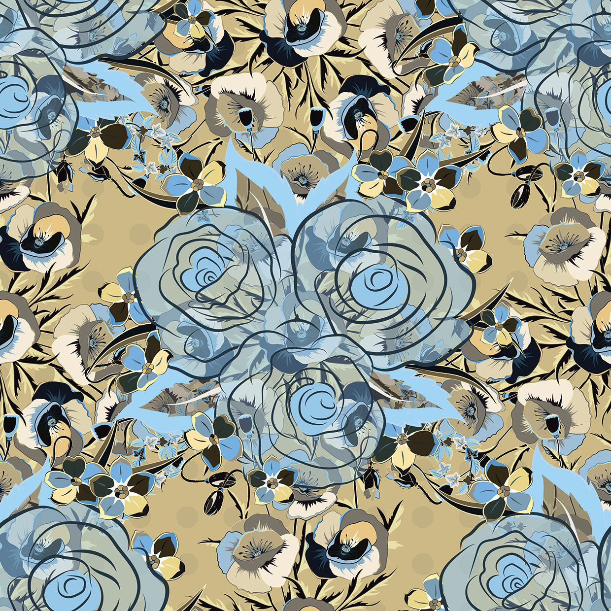 Cuadros en Lienzo Estampado de flores azul enamorado