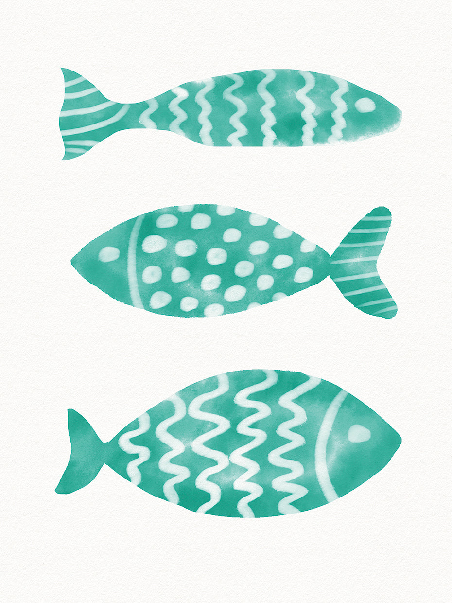 Three Aqua Fish on White