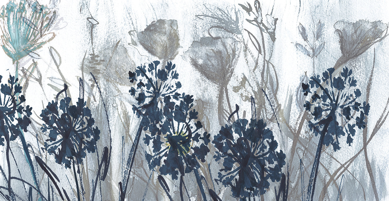 Indigo Field by Susan Jill is a modern floral botanical painting printed on canvas or framed canvas