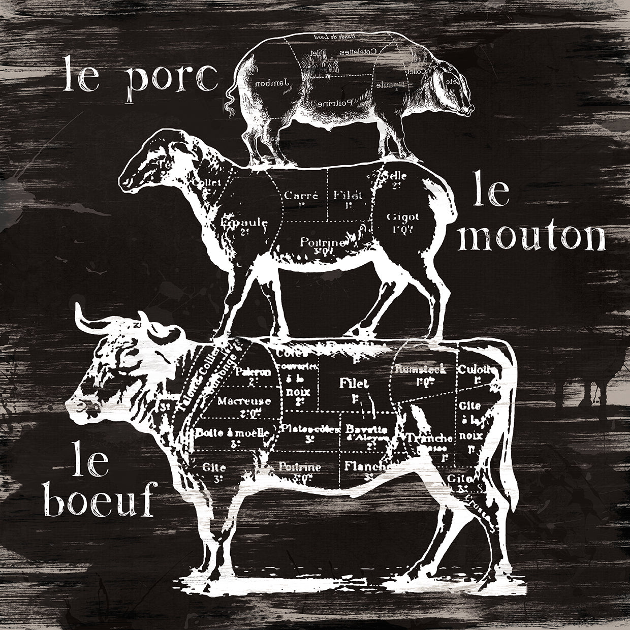 Butcher's Diagram by Carol Robinson - larger sizes handcrafted wall art work on large canvas & framed canvas prints