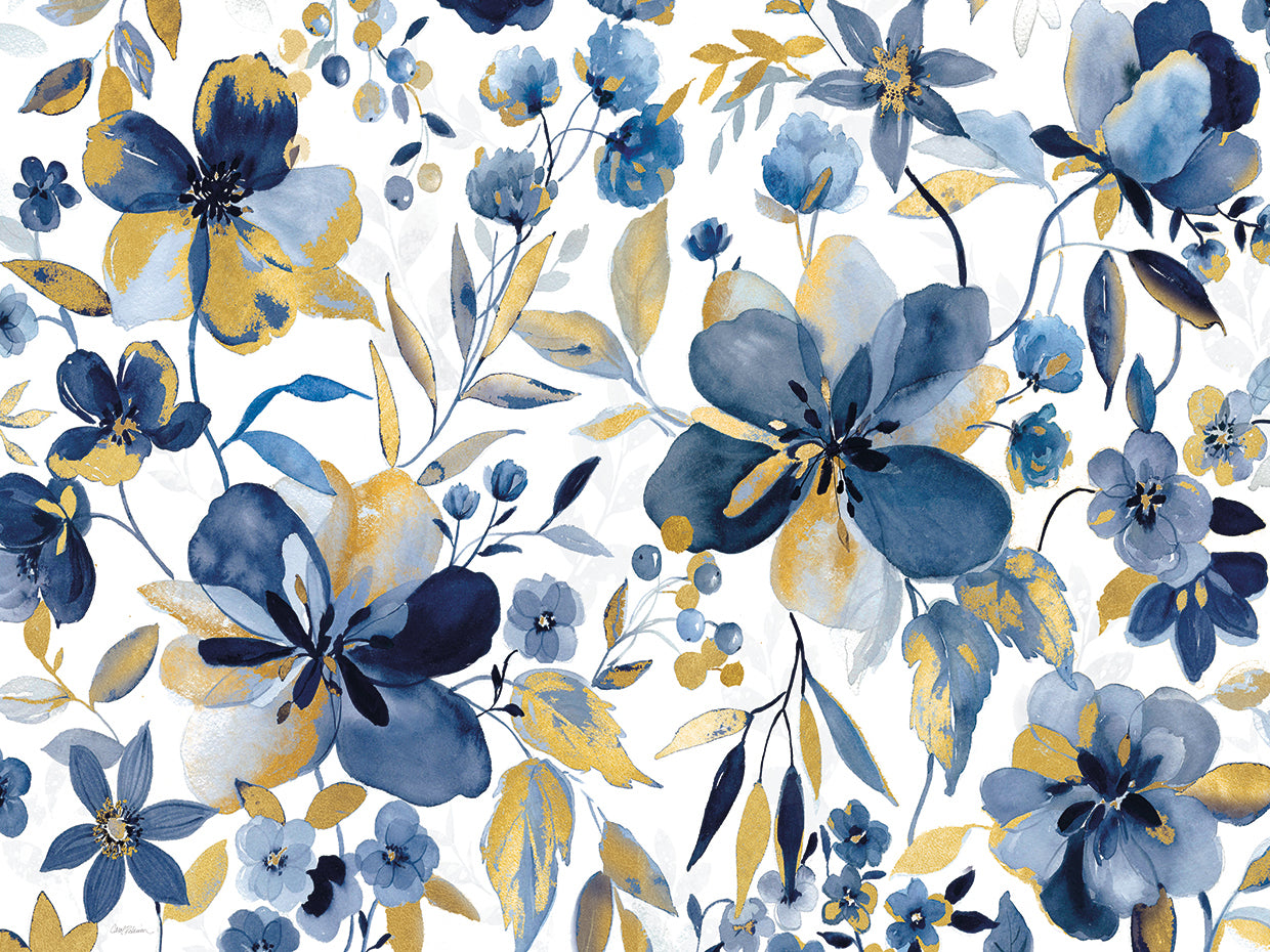 Golden Indigo Garden by Carol Robinson - larger sizes handcrafted wall art work on large canvas & framed canvas prints