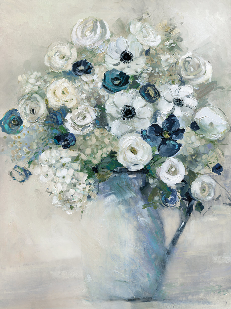 Anemone and Blue by Sally Swatland - handcrafted wall art work on large canvas & framed canvas prints, made to order