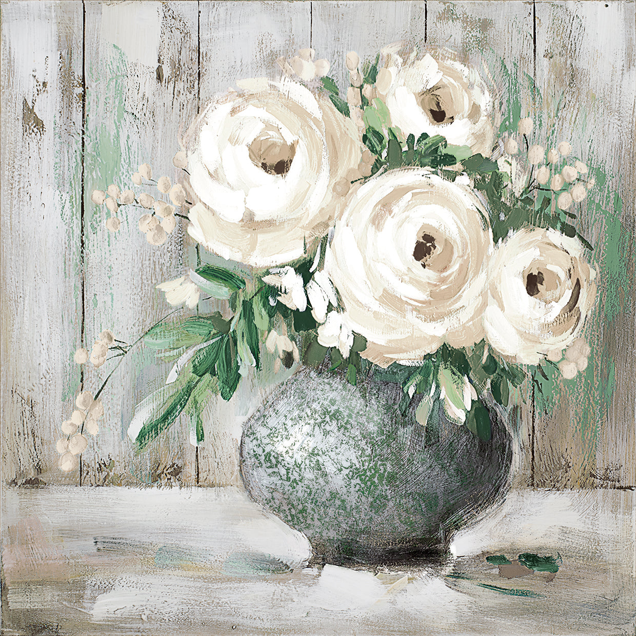 White & Sage Floral I