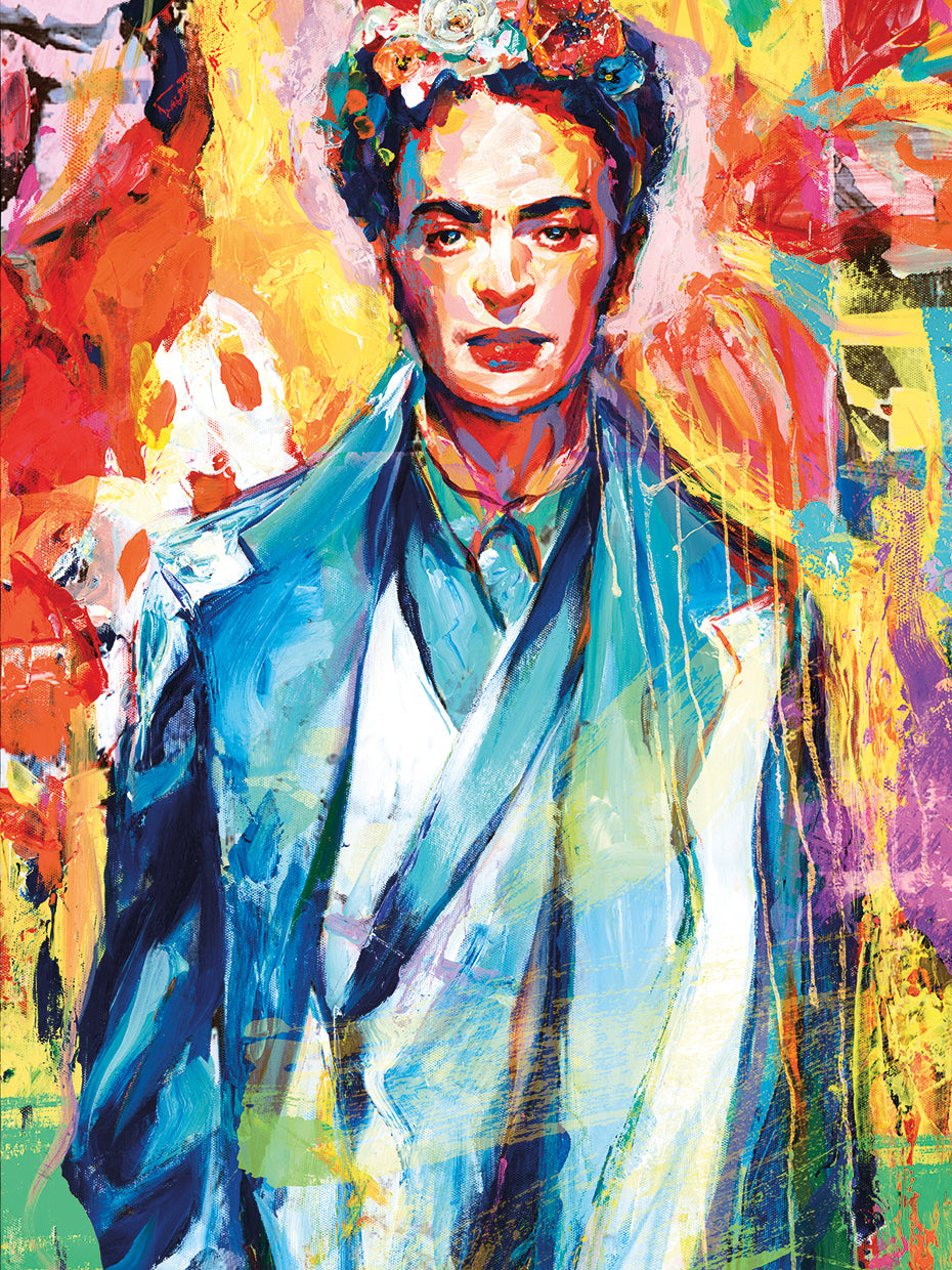 Frida Metro by Willowbrook Fine Art is a renowned and beloved Mexican artist Frida Kahlo printed on canvas or framed canvas