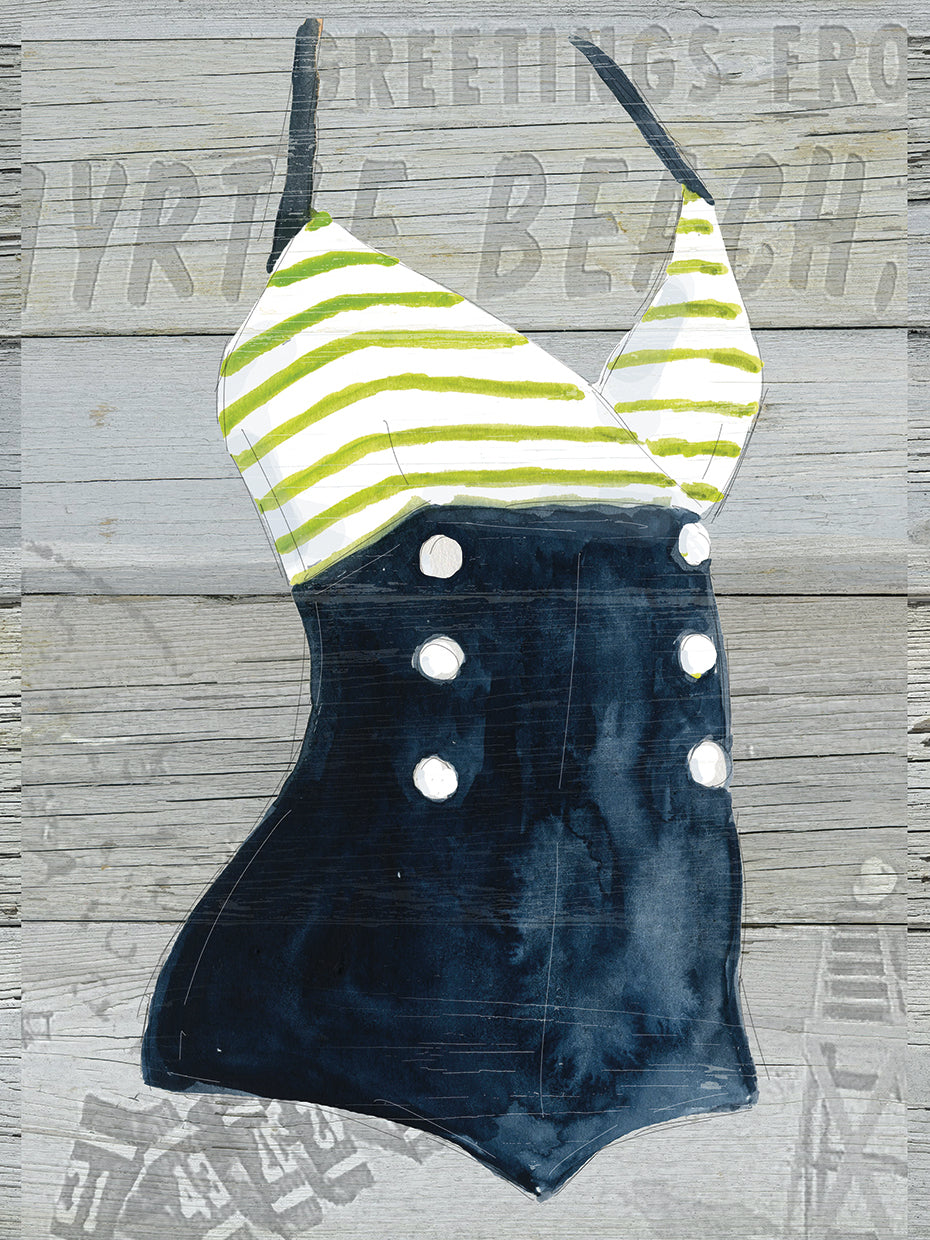 Vintage Swimwear I on Wood by Carol Robinson - top quality wall art work on large canvas & framed canvas prints
