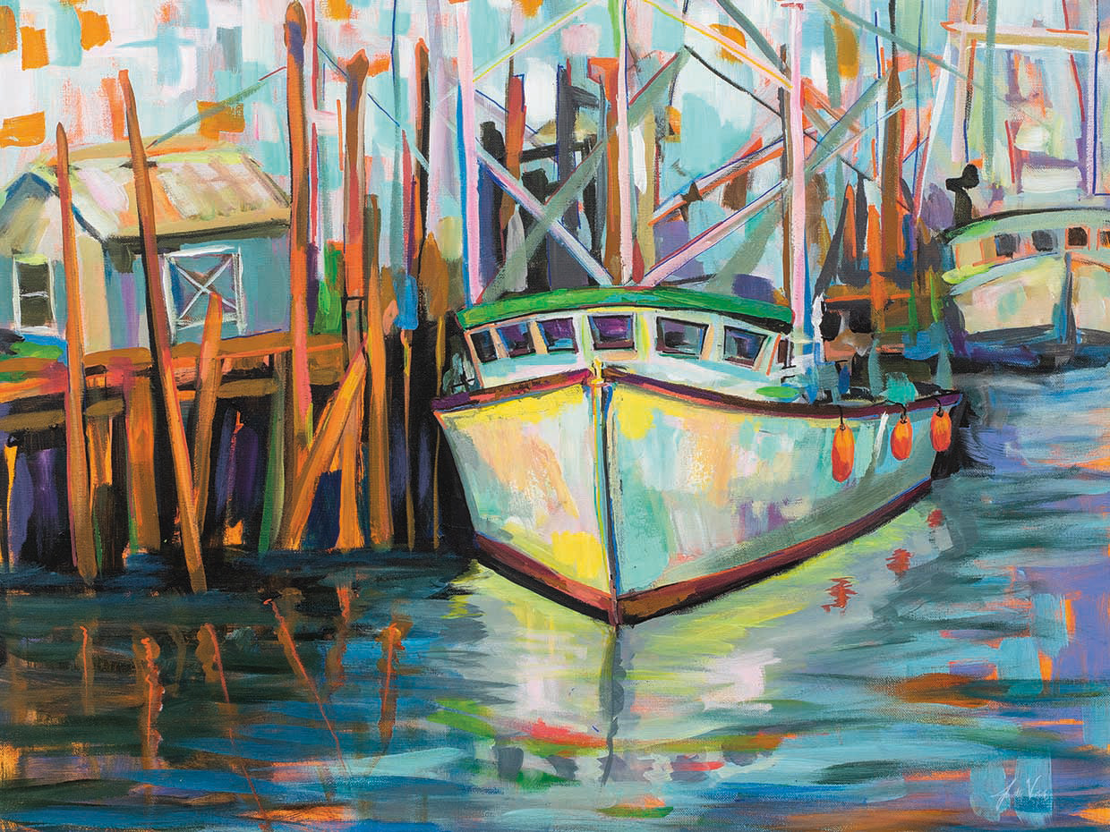 At the Dock by Jeanette Vertentes - larger sizes handcrafted wall art work on large canvas & framed canvas prints