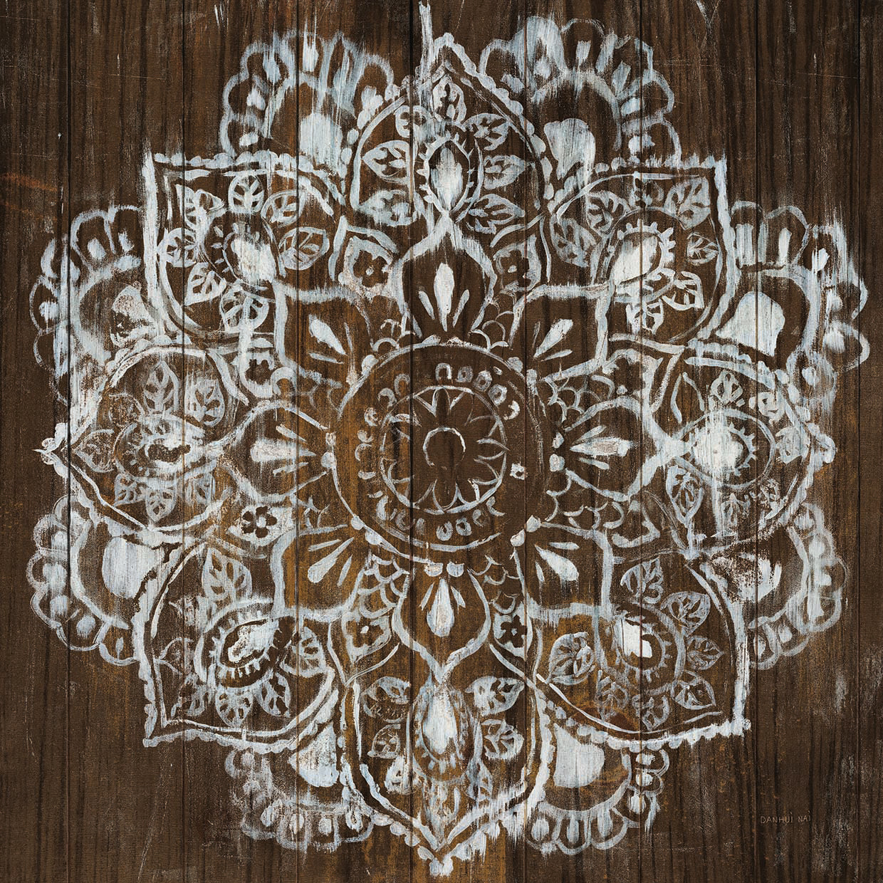 Mandala on Dark Wood by Danhui Nai - highest quality handcrafted wall art work on large canvas & framed canvas prints