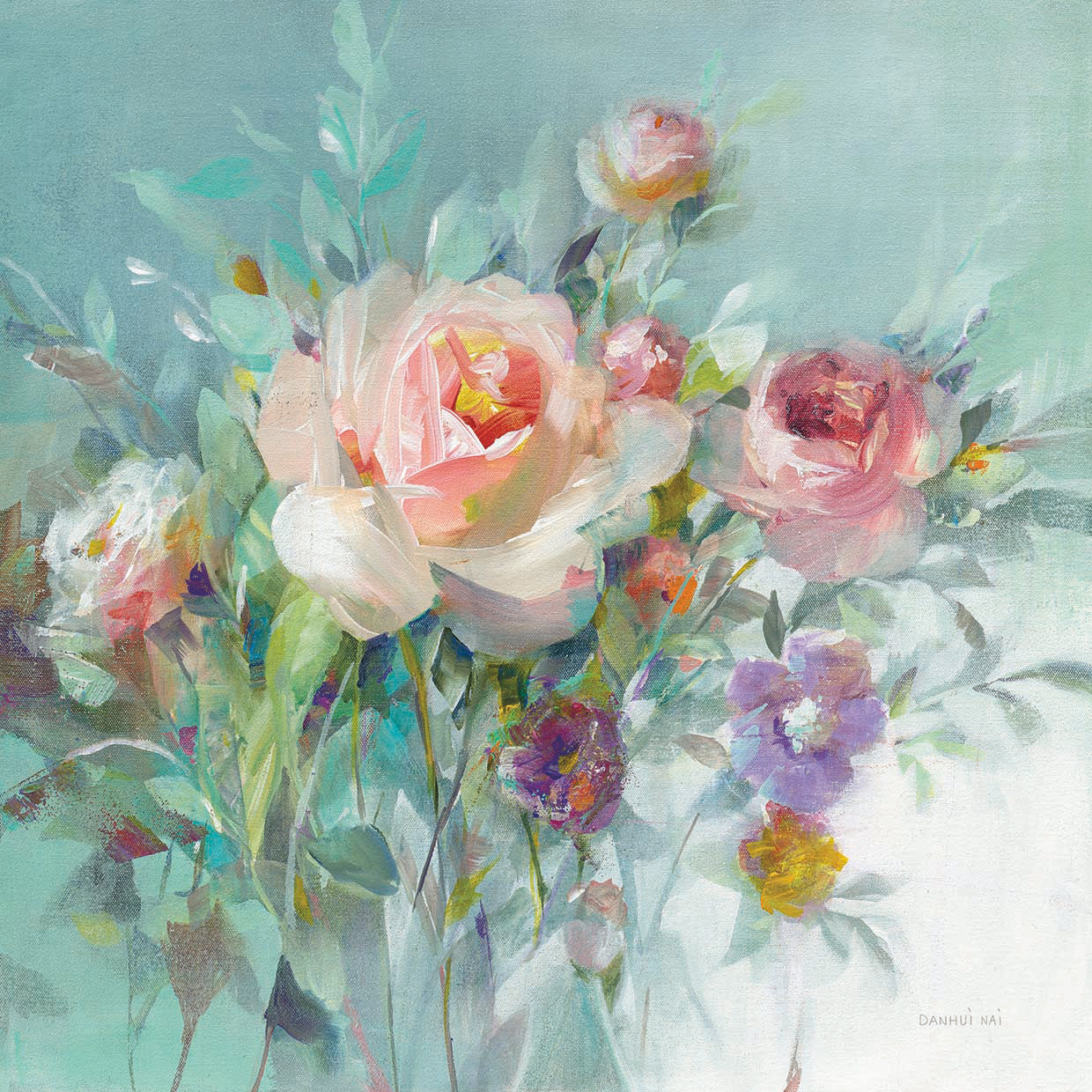 Summer Garden Roses by Danhui Nai - handcrafted wall art work on large canvas & framed canvas prints, made to order