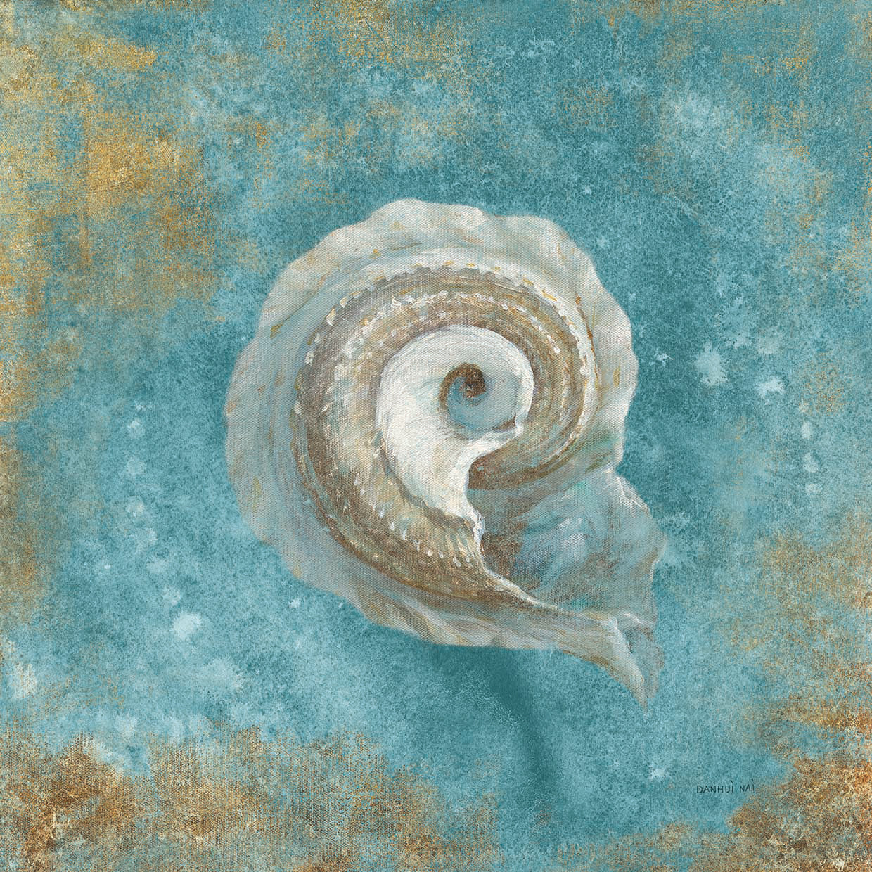 Treasures from the Sea III Aqua by Danhui Nai - highest quality handcrafted wall art work on large canvas & framed canvas prints