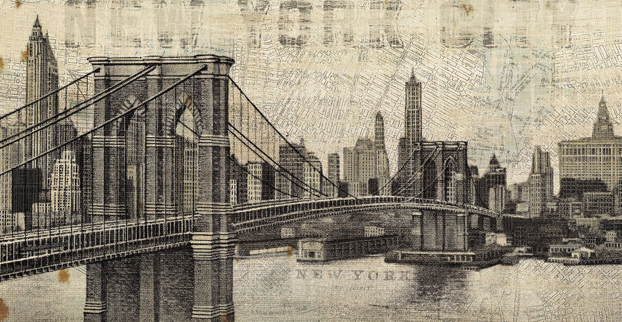 Vintage NY Brooklyn Bridge Skyline