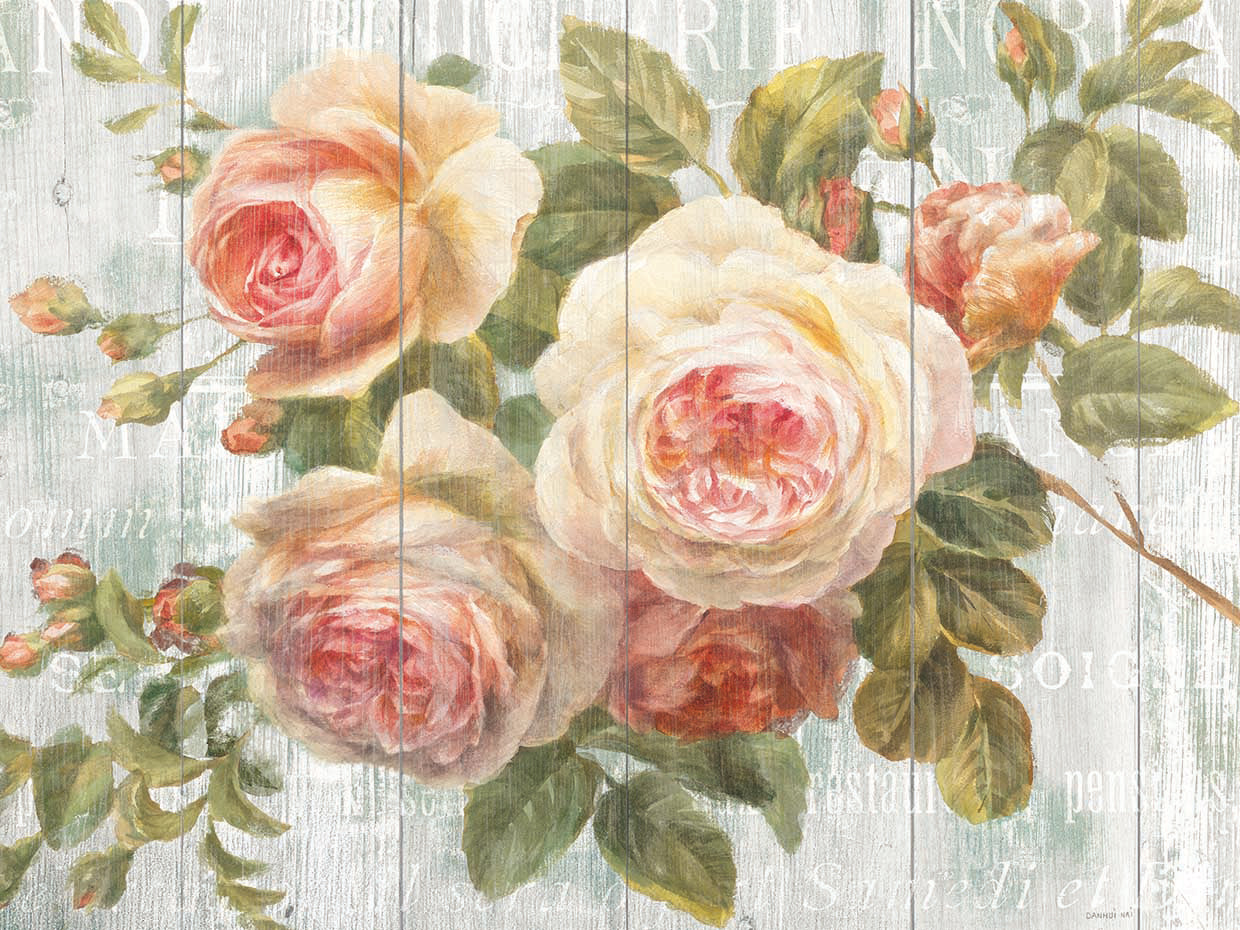 Vintage Roses on Driftwood by Danhui Nai - top quality wall art work on large canvas & framed canvas prints