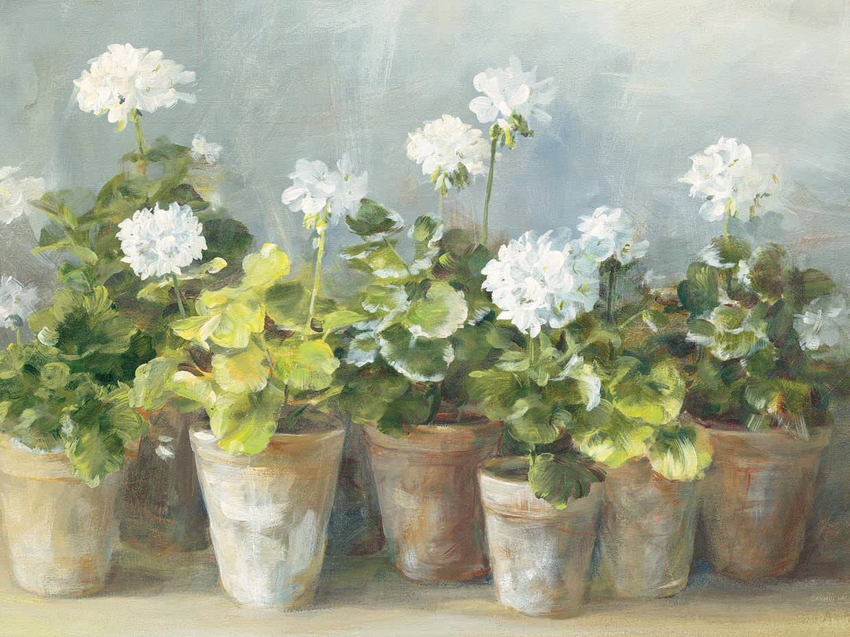 White Geraniums Crop by Danhui Nai - best quality handcrafted wall art work on large canvas & framed canvas prints
