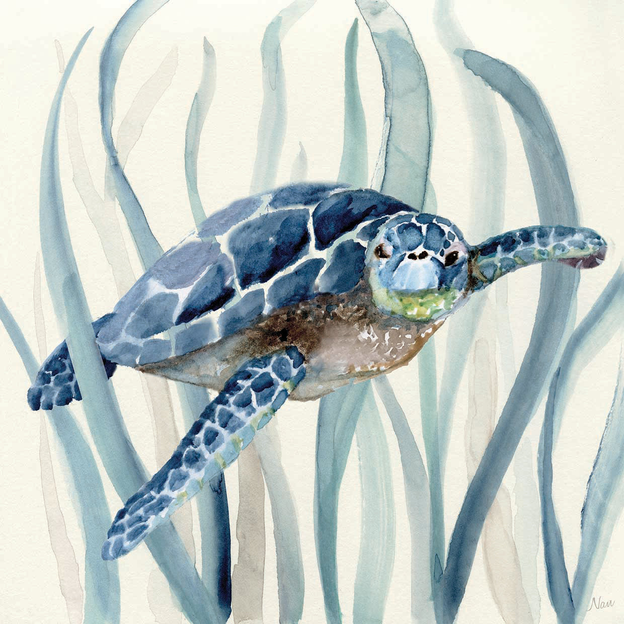 Turtle in Seagrass I by Nan - larger sizes handcrafted wall art work on large canvas & framed canvas prints