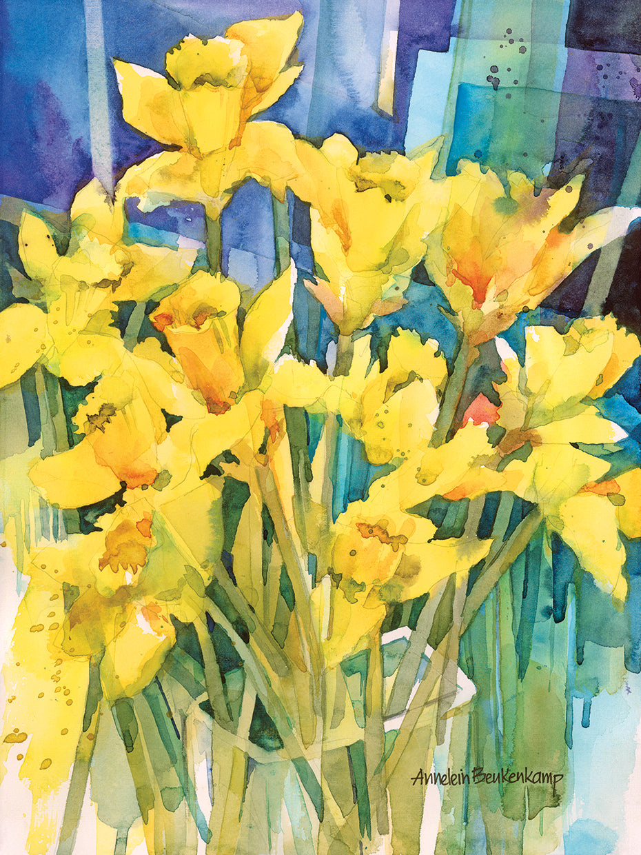 Daffodil Delight by Annelein Beukenkamp - handcrafted wall art work on large canvas & framed canvas prints, made to order