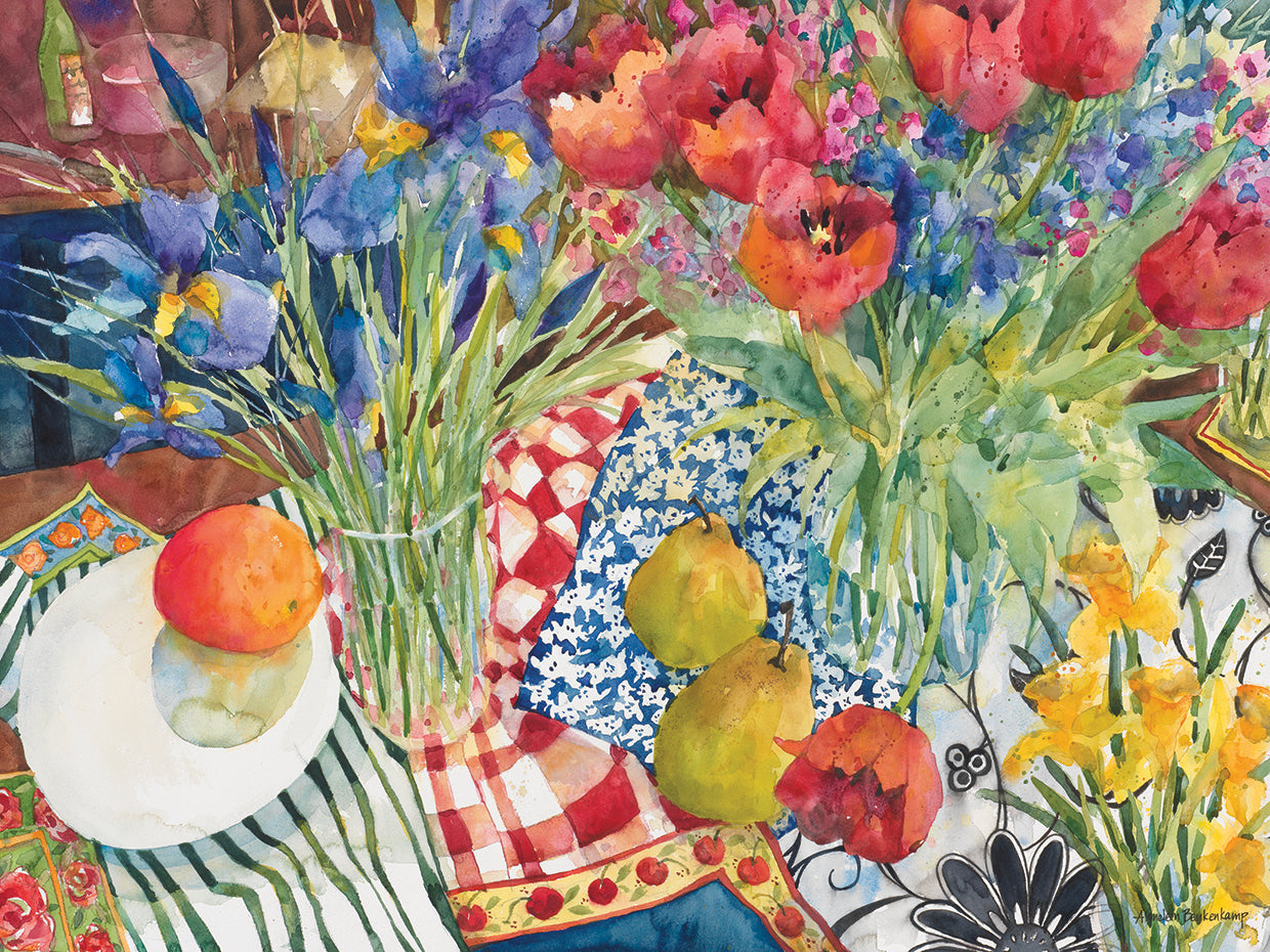 Flowers and Fruit by Annelein Beukenkamp - highest quality handcrafted wall art work on large canvas & framed canvas prints