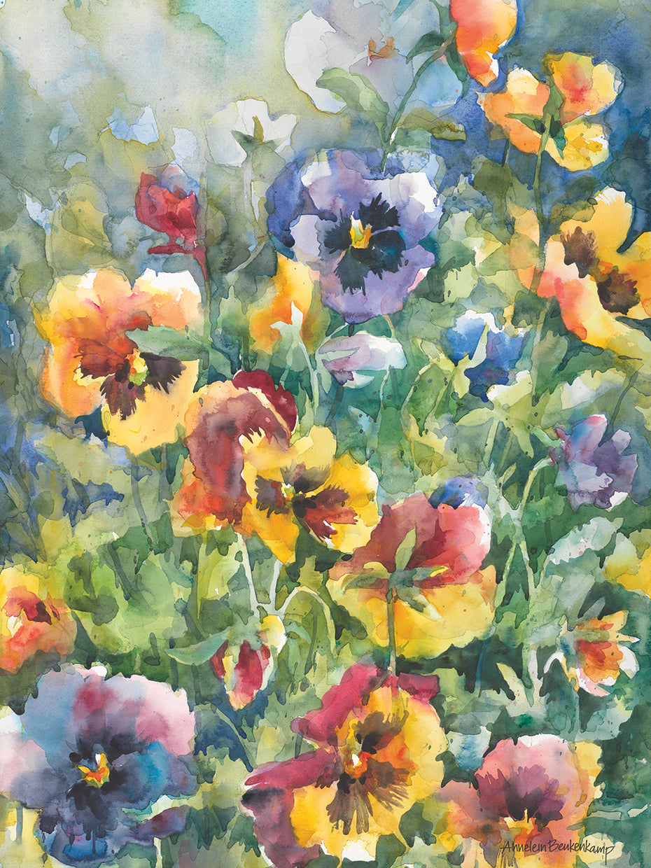 Picture Perfect Pansies by Annelein Beukenkamp - handcrafted wall art work on large canvas & framed canvas prints, made to order