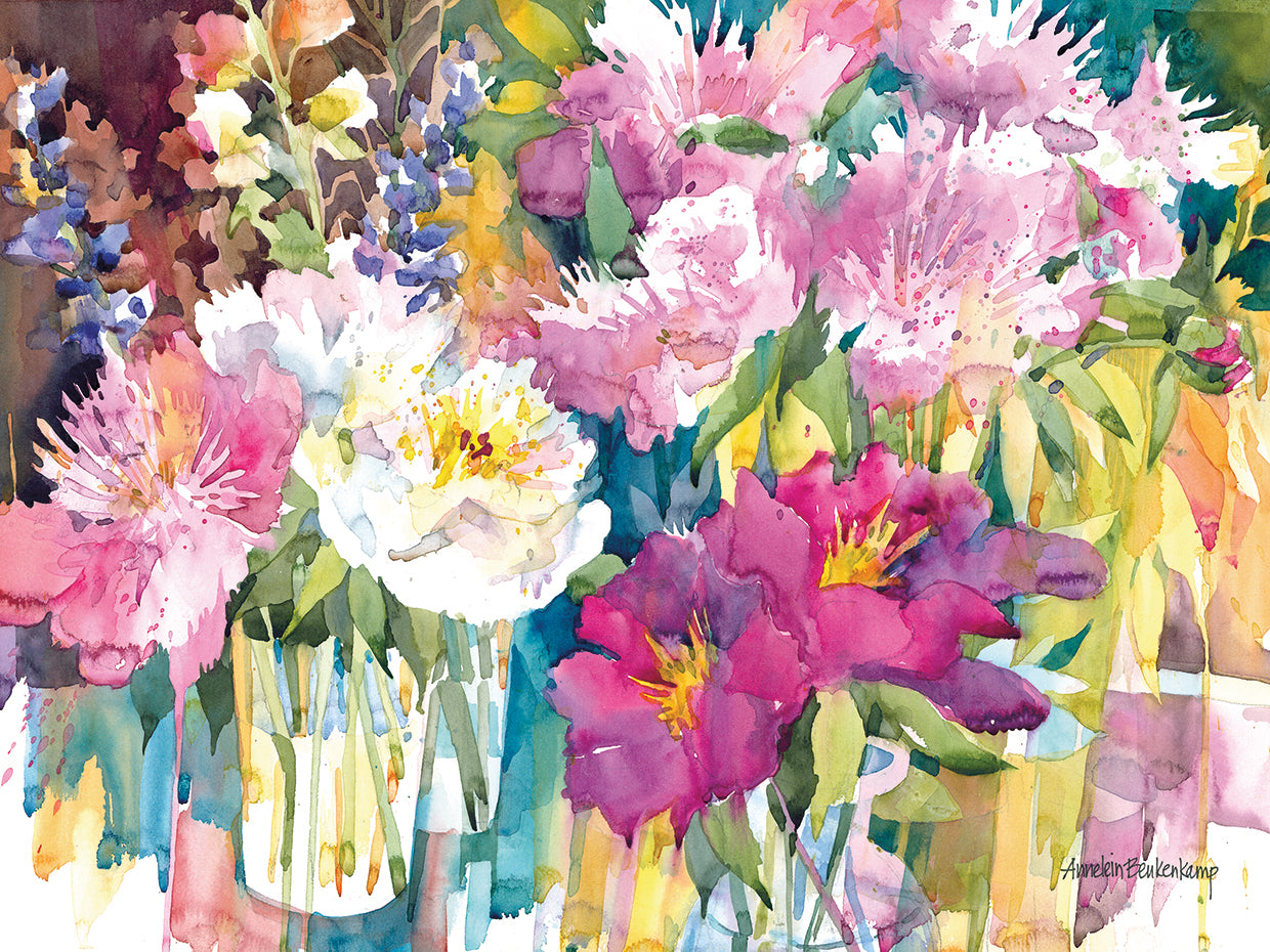 Plethora Of Peonies by Annelein Beukenkamp - handcrafted wall art work on large canvas & framed canvas prints, made to order