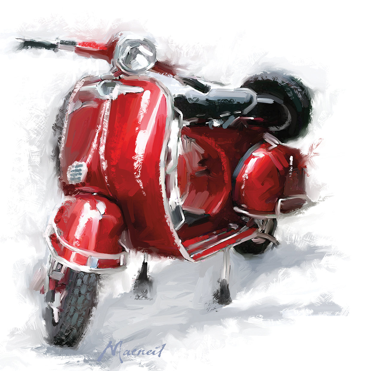 Red Scooter by The Macneil Studio - larger sizes handcrafted wall art work on large canvas & framed canvas prints