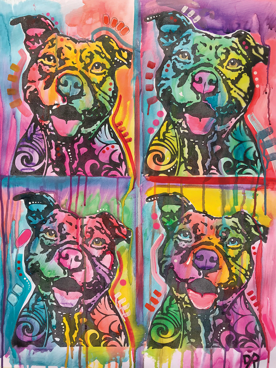 4 Happy Pitties by Dean Russo - highest quality handcrafted wall art work on large canvas & framed canvas prints