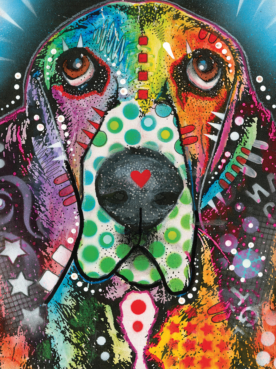 Basset Hound Original by Dean Russo - handcrafted wall art work on large canvas & framed canvas prints, made to order