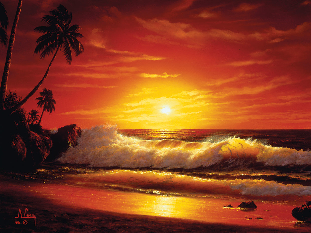 Atardecer en la costa Arte de la lona