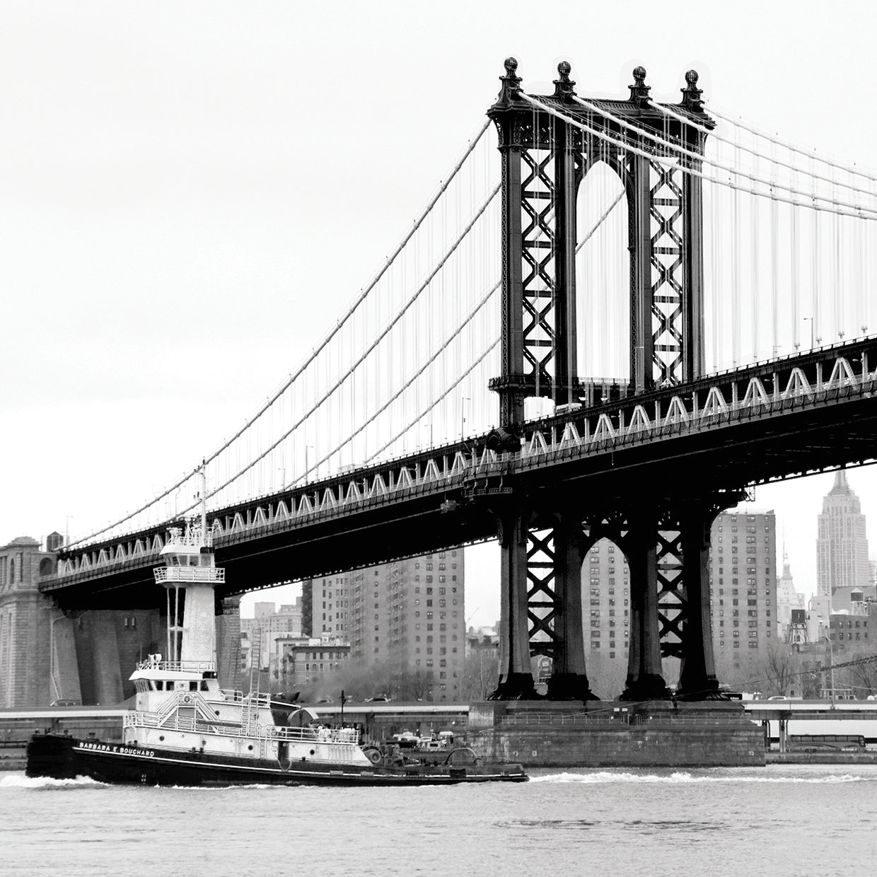 Manhattan Bridge with Tug Boat (b/w)