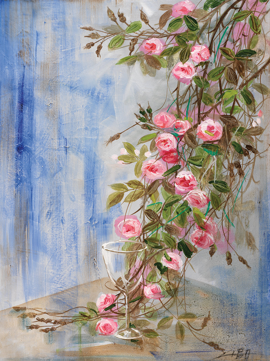 Rosebush and Glass