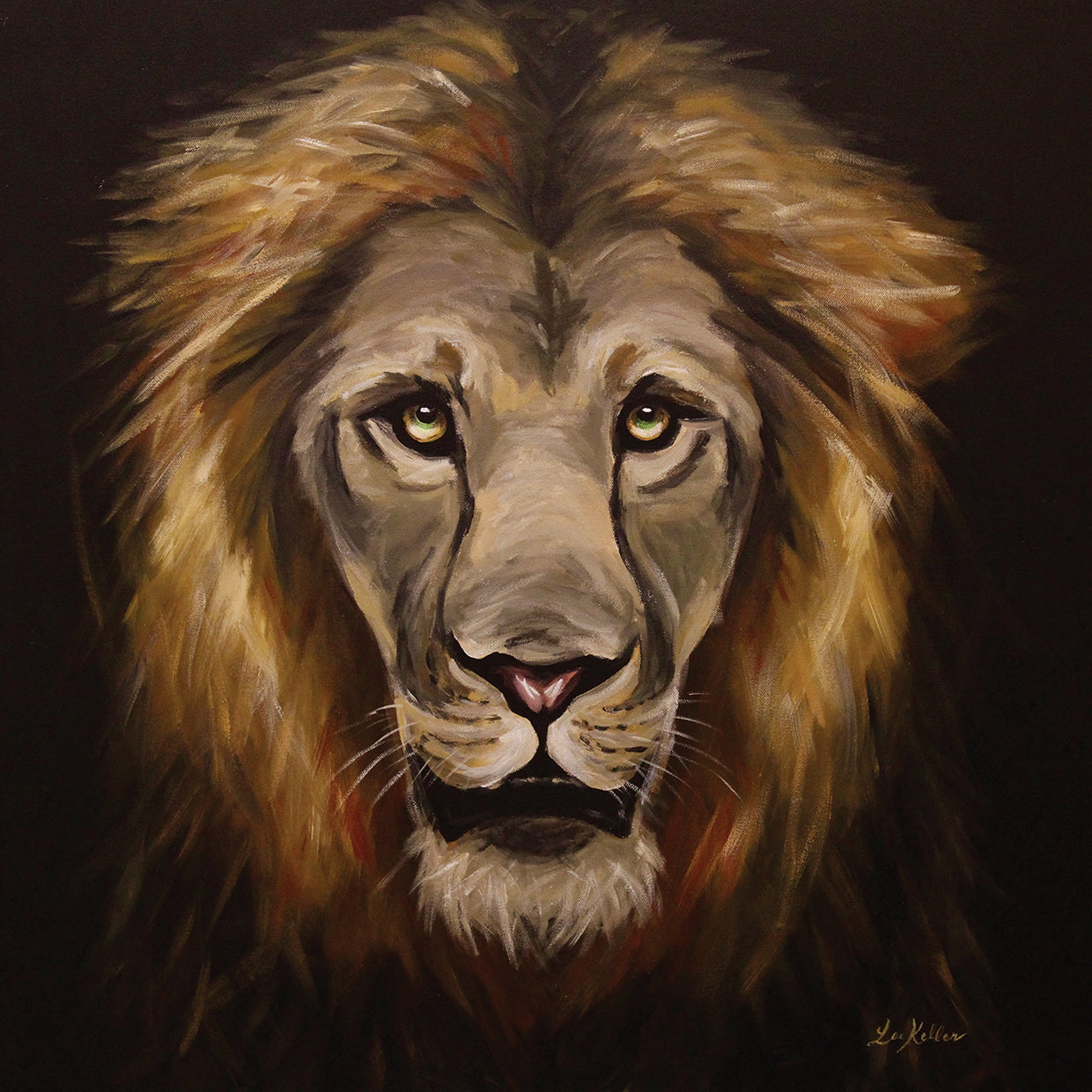 Black Background Lion Painting