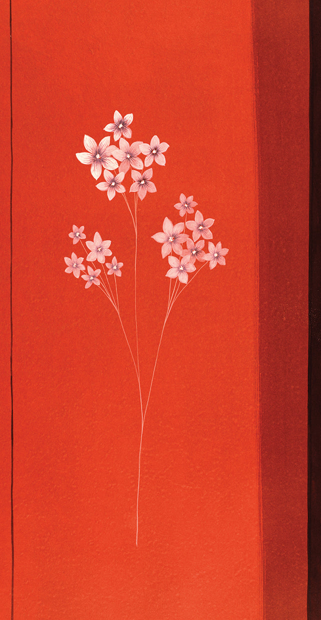 White Flowers on Red Background