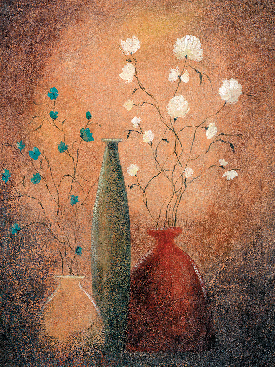 Blue and White Flowers on Vases