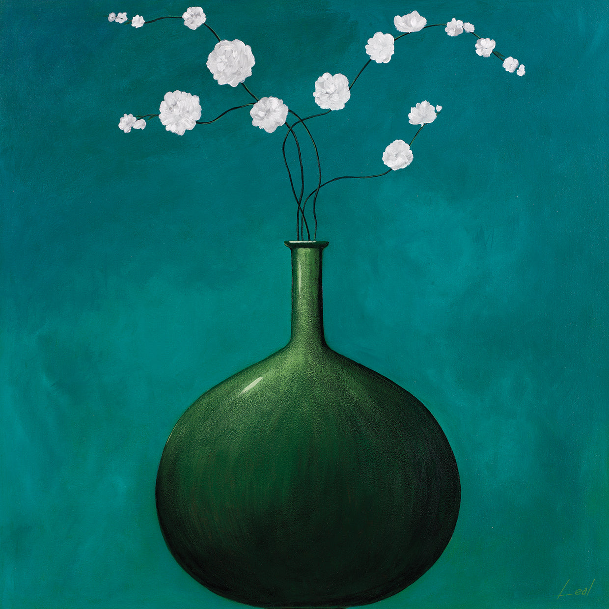 White Flowers on Green Vase