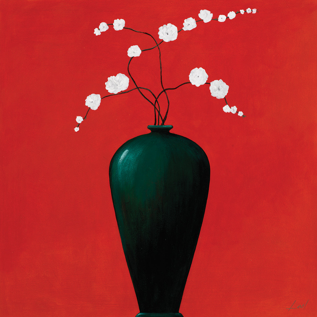 White Flowers on Green Vase 2