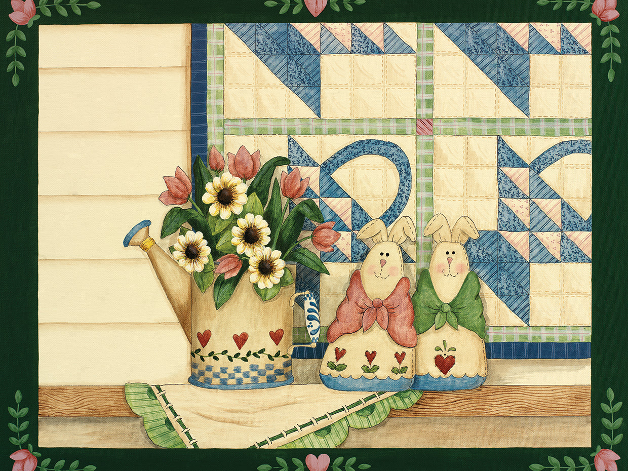 Bunnies, Watering Can With Quils