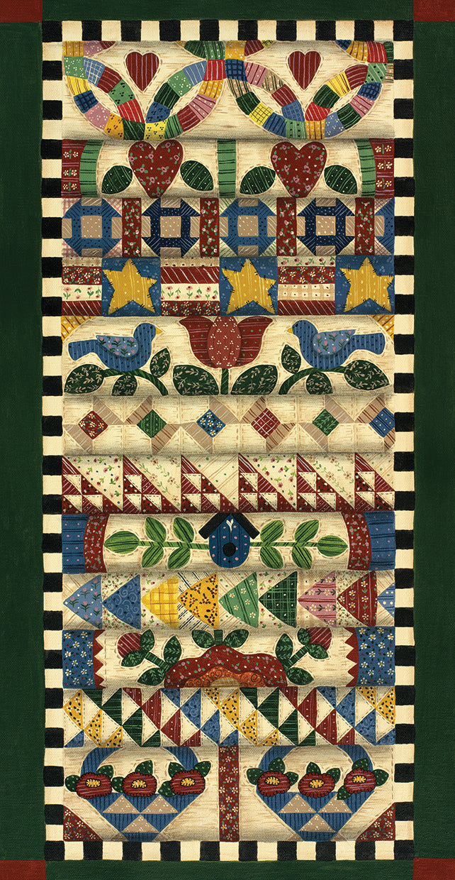 Stack Of Quilts With Dark Green Border 1