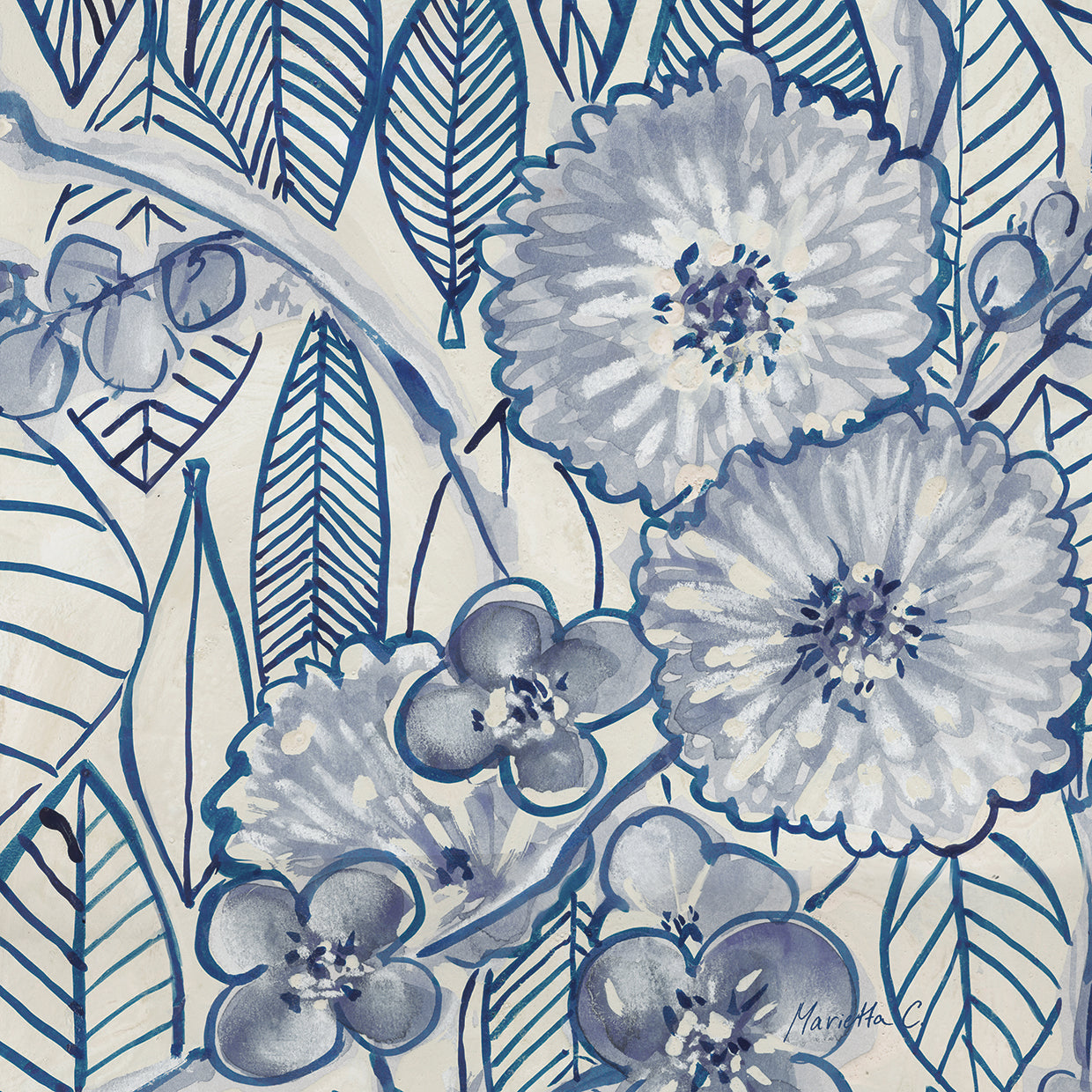 Indigo Leaves And Florals 1