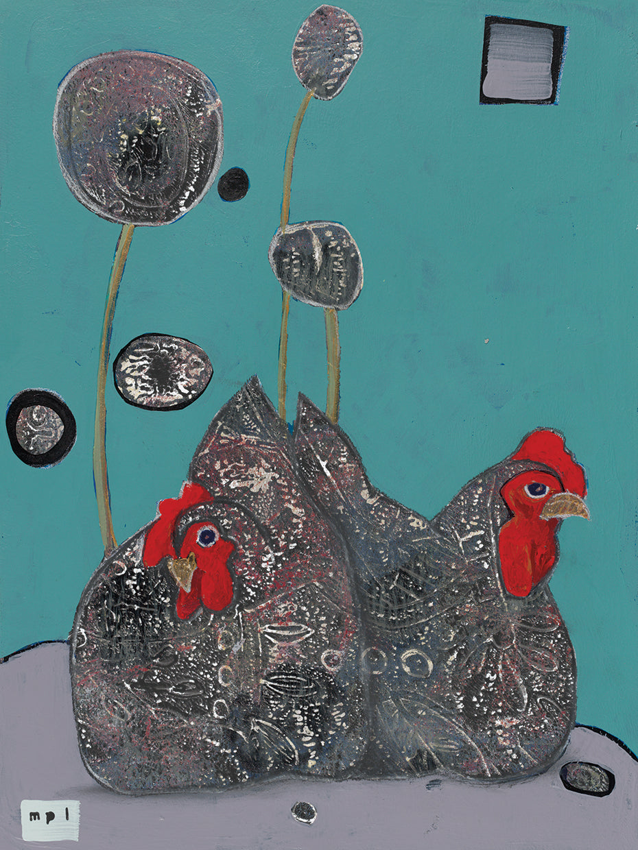 2 Black And White Hens 8