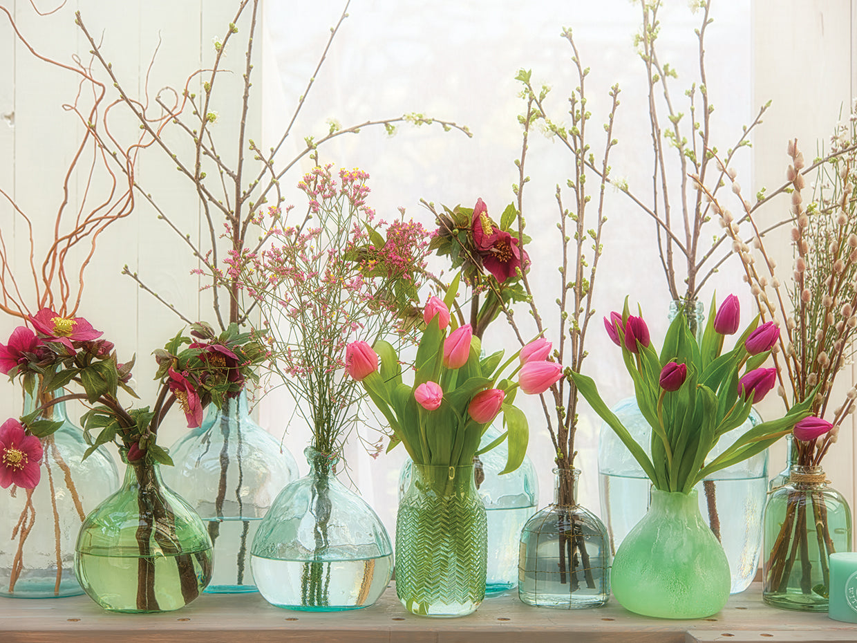 Spring Flowers in Glass Bottles II