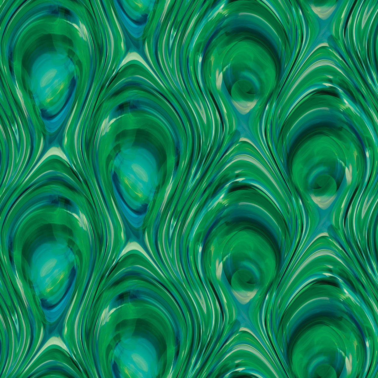Watercolor Peacock Pattern Green