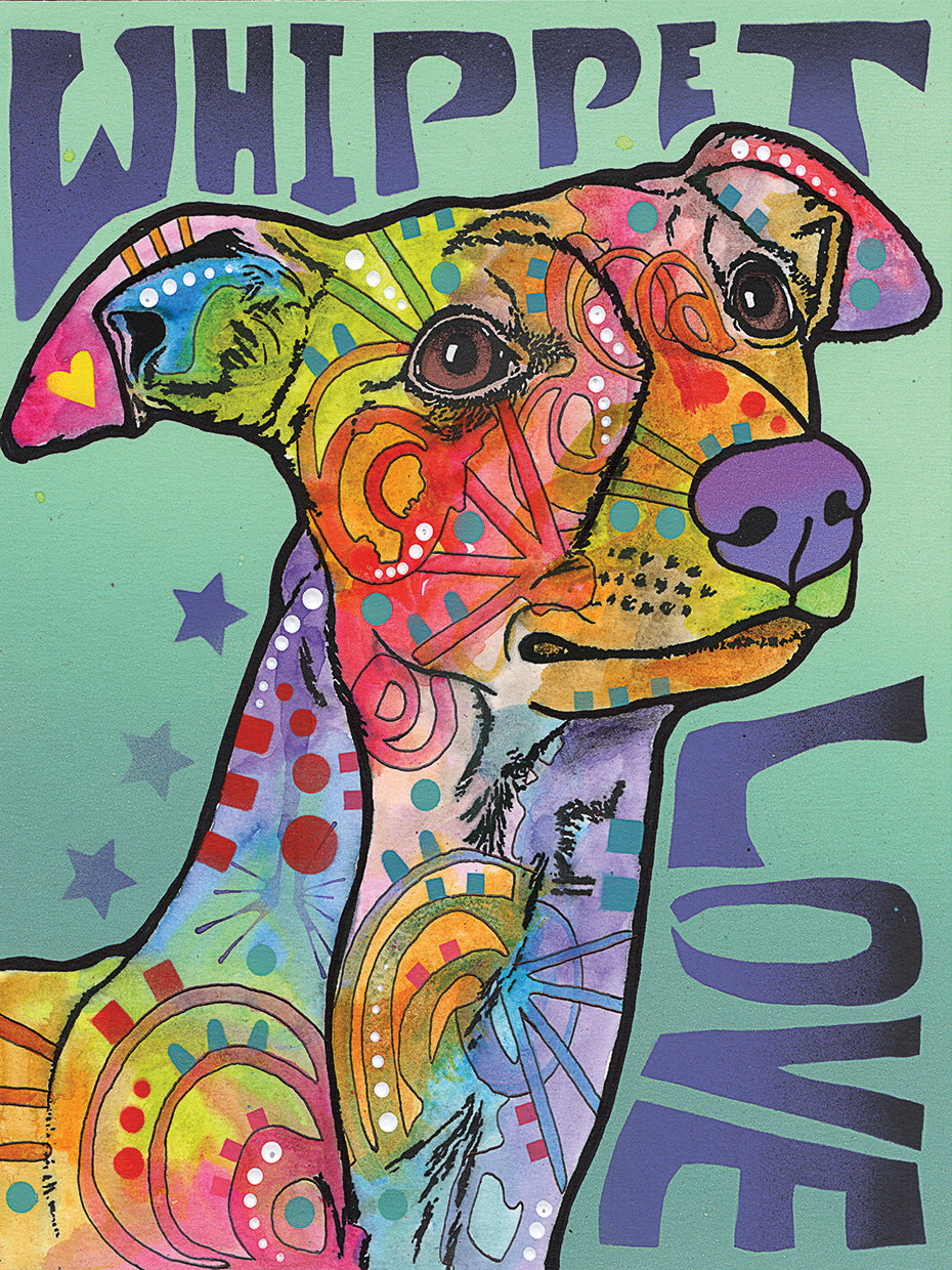 Whippet Love - highest quality handcrafted wall art work on large canvas & framed canvas prints by Dean Russo