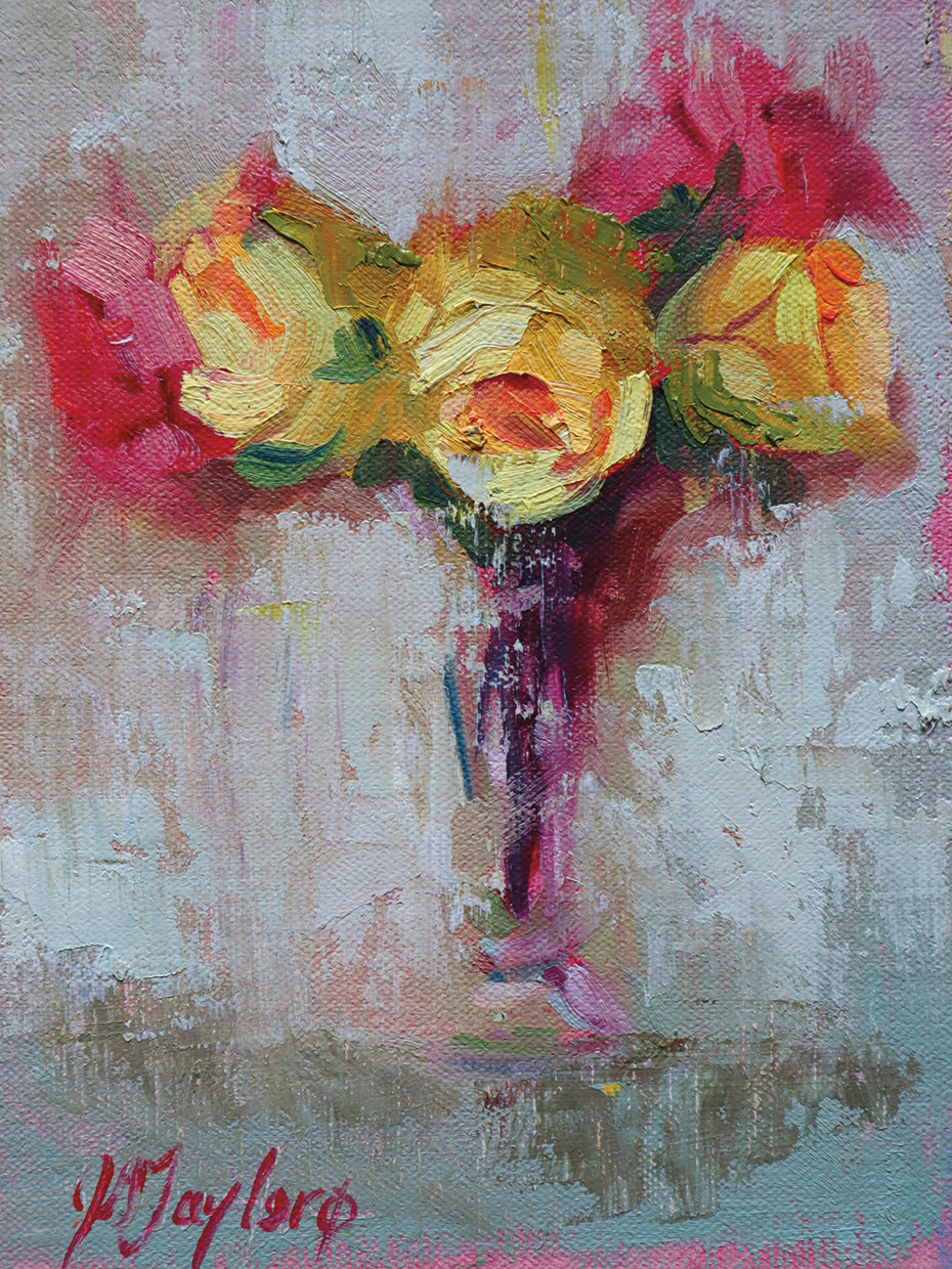 Yellow and Pink Roses by Jennifer Stottle Taylor - best quality handcrafted wall art work on large canvas & framed canvas prints